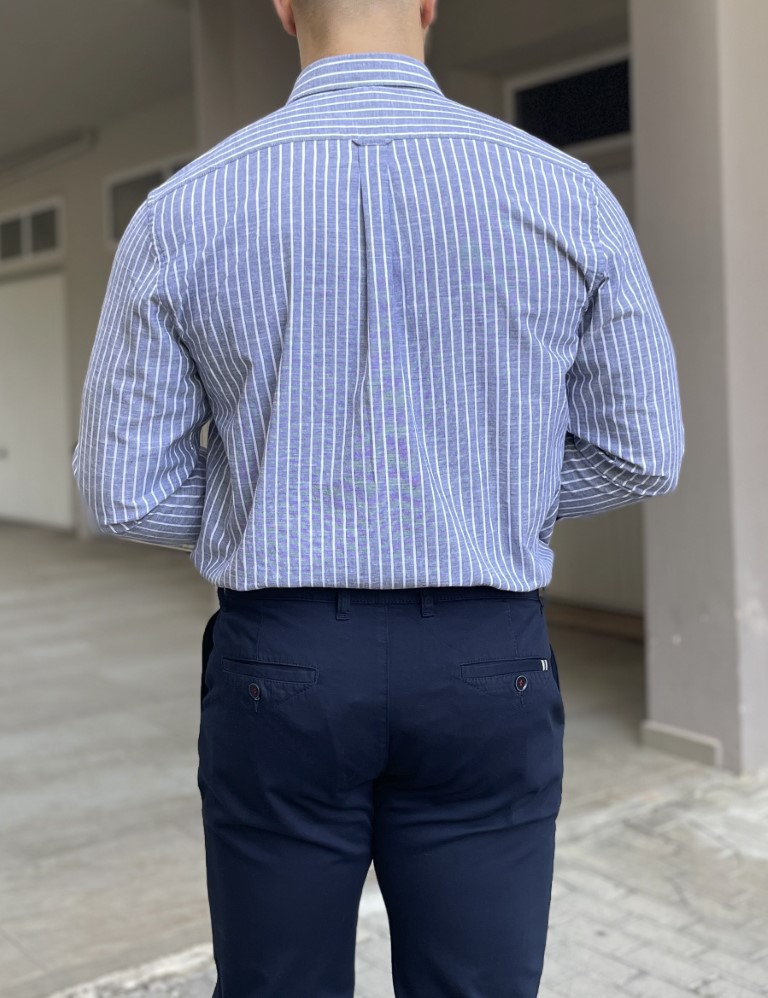 Ανδρικό γκρι ριγέ πουκάμισο με γιακά 1566G φωτογραφία